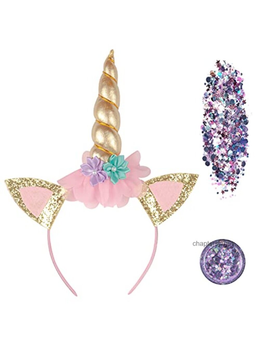 Unicorn Horn Headband & Holographic Glitter Set Adult Costume